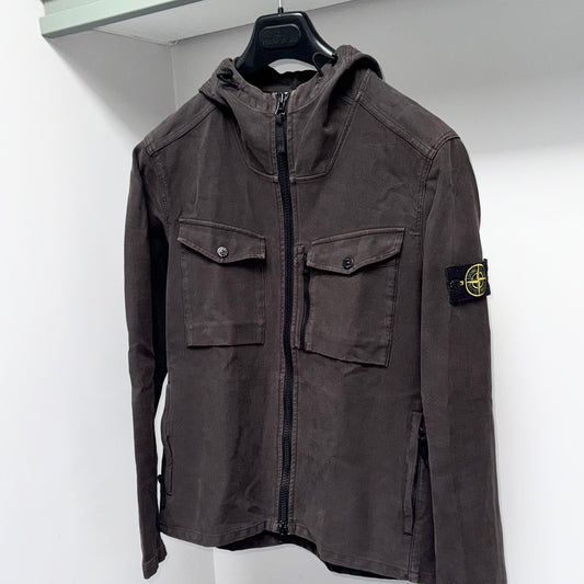 Stone Island Hooded Thick Cotton Full Zip Badge Overshirt - Medium ptp20.5”