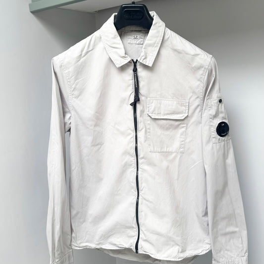 CP Company Grey Organic Gabardine Full Zip Lens Overshirt - Small