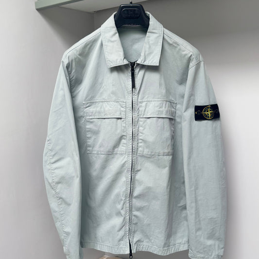 Stone Island Sky Blue Supima Cotton Twill Stretch Full Zip Overshirt - XL
