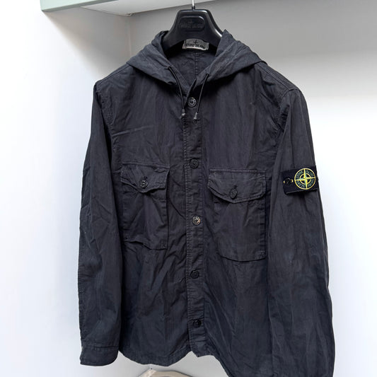 Stone Island Hooded Button Up Badge Overshirt - Large ptp22.5”