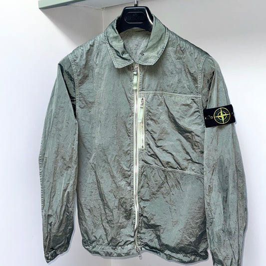 Stone Island Sage Green Nylon Metal In Econyl Full Zip Overshirt - Medium ptp20.5”