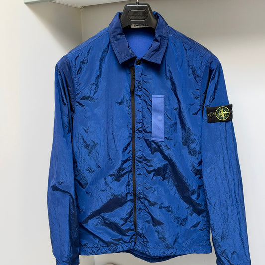 Stone Island Blue Nylon Metal Full Zip Overshirt - Large