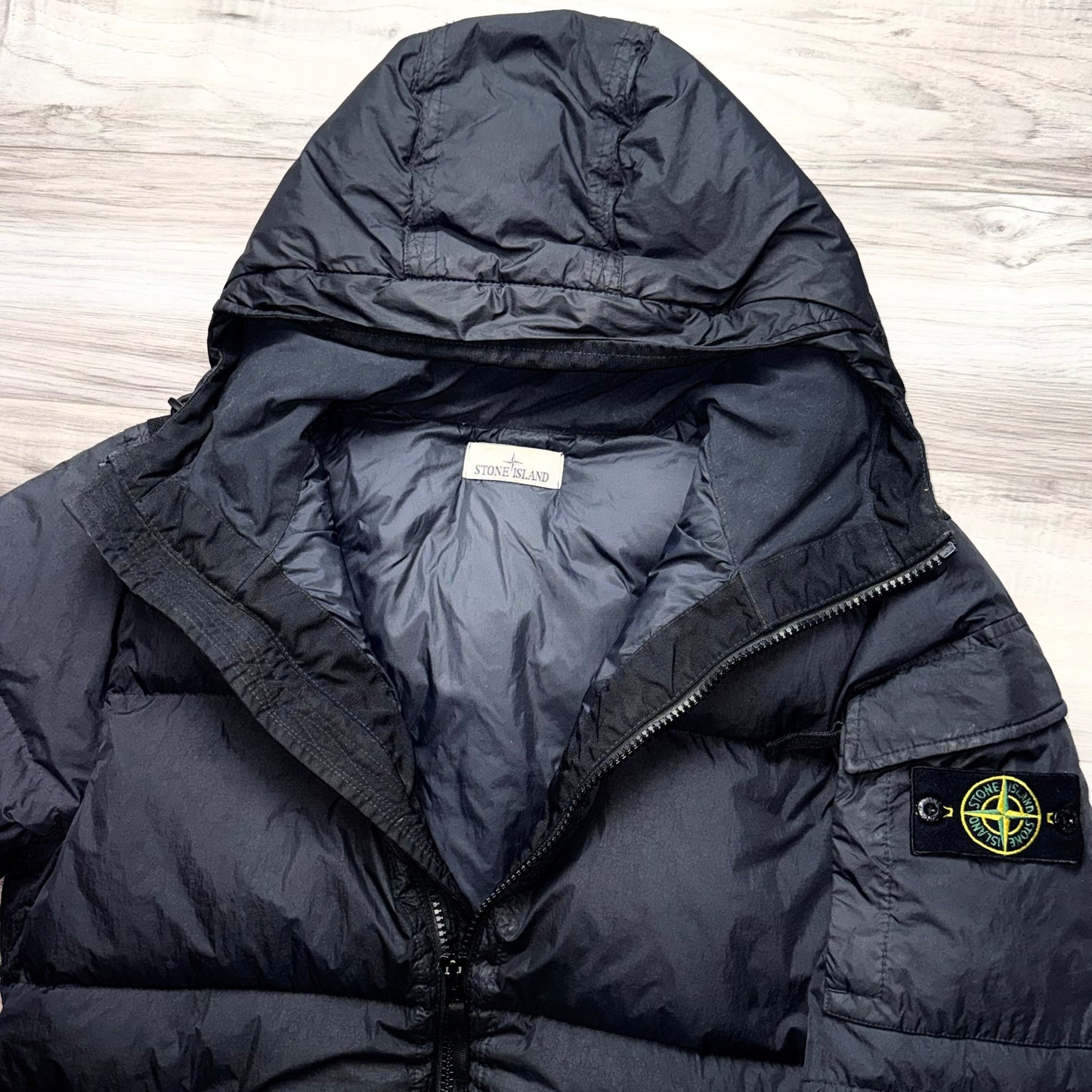 Stone Island Garment Dyed Crinkle Reps R-NY Down Full Zip Badge Jacket - Medium ptp23”