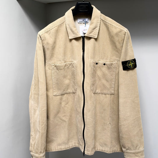 Stone Island Beige Organic Cotton Corduroy Full Zip Overshirt - XL