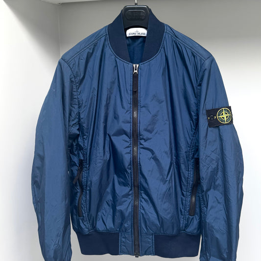 Stone Island Marine Blue Garment Dyed Crinkle Reps NY Full Zip Bomber Jacket - Medium ptp21.5”