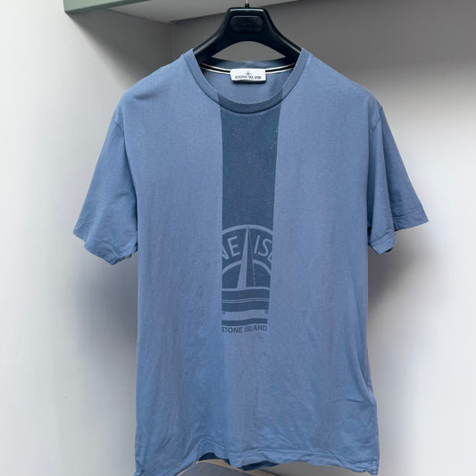 Stone Island Avio Blue Graphic Print Logo T shirt - XL ptp22.5”