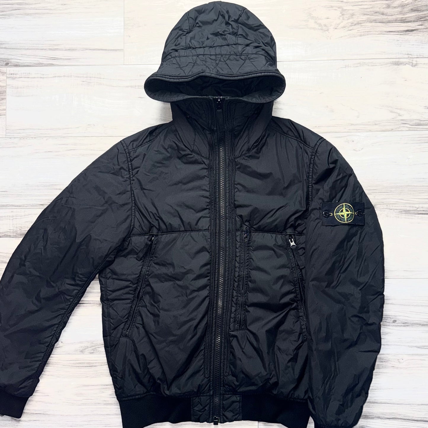 Stone Island Garment Dyed Crinkle Reps Full Zip Badge Jacket - Small ptp20.5”