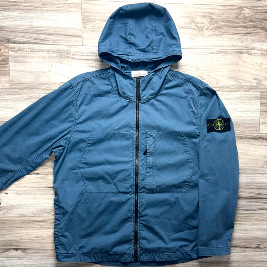 Stone Island Hooded Supima Cotton Twill Stretch-TC Full Zip Badge Overshirt - XXL ptp25”