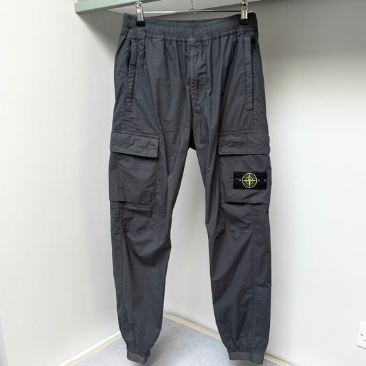 Stone Island Grey Stretch Cotton Cargo Trousers - 28W Regular Tapered Fit