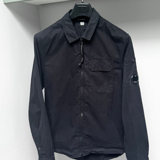CP Company Navy Blue Organic Gabardine Full Zip Lens Overshirt - Medium ptp21”