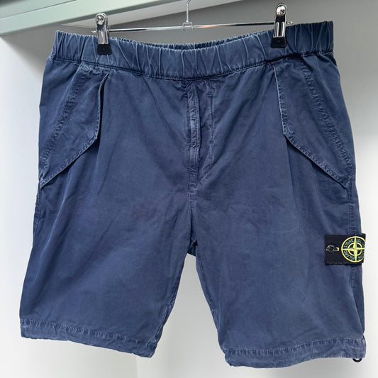 Stone Island Navy Blue Brushed Organic Cotton Canvas Bermuda Cargo Shorts - 34W Regular Fit