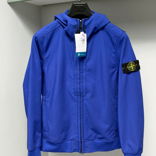 Stone Island Blue Soft Shell-R e.dye Technology In Recycled Polyester Full Zip Jacket - Medium