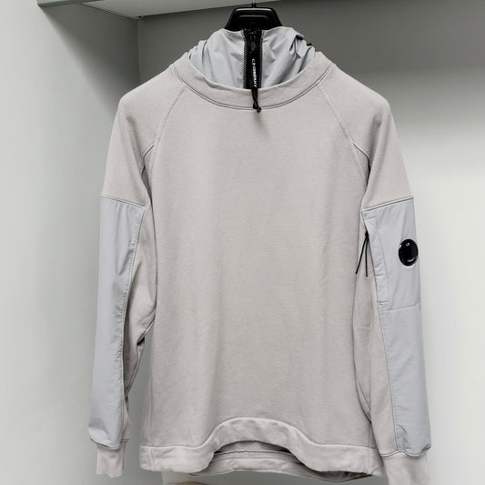 CP Company Grey Fleece Nylon Panelling Pullover Lens Hoodie - XL