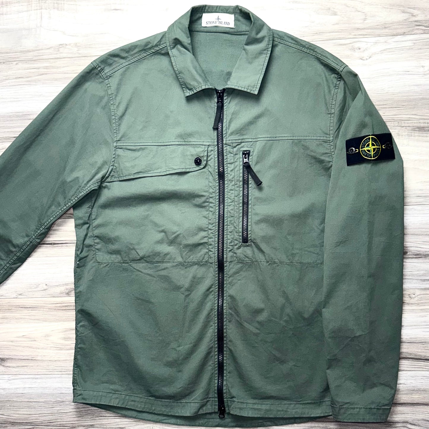 Stone Island Supima Cotton Twill Stretch-TC Full Zip Badge Overshirt - XL ptp23”