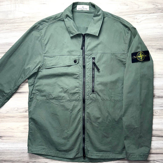 Stone Island Supima Cotton Twill Stretch-TC Full Zip Badge Overshirt - XL ptp23”