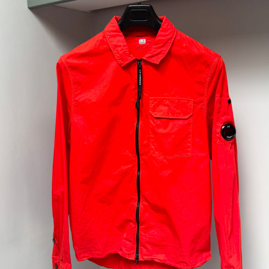 CP Company Red Organic Gabardine Full Zip Lens Overshirt - Medium