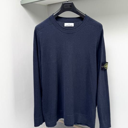 Stone Island Navy Blue Knitted Cotton Pullover Sweatshirt - XXL