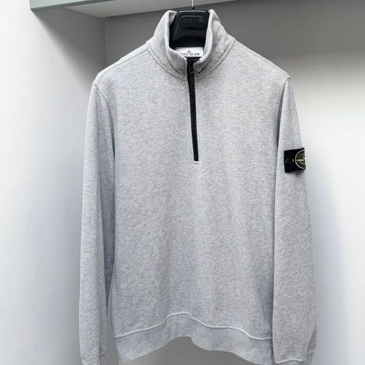 Stone Island Grey Organic Cotton Fleece Quarter Zip Pullover Sweatshirt - Medium ptp21.5”