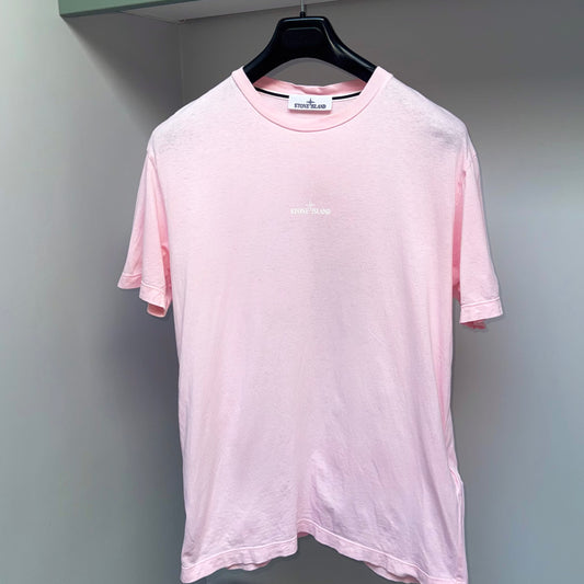 Stone Island Pink Graphic Print Logo T shirt - Medium ptp20.5”
