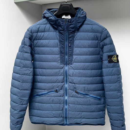 Stone Island Blue Loom Woven Down Chambers Stretch Nylon-TC Full Zip Jacket - Large