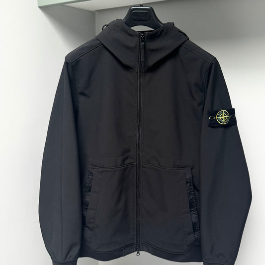 Stone Island Black Soft Shell-R e.dye Technology Full Zip Jacket - Large