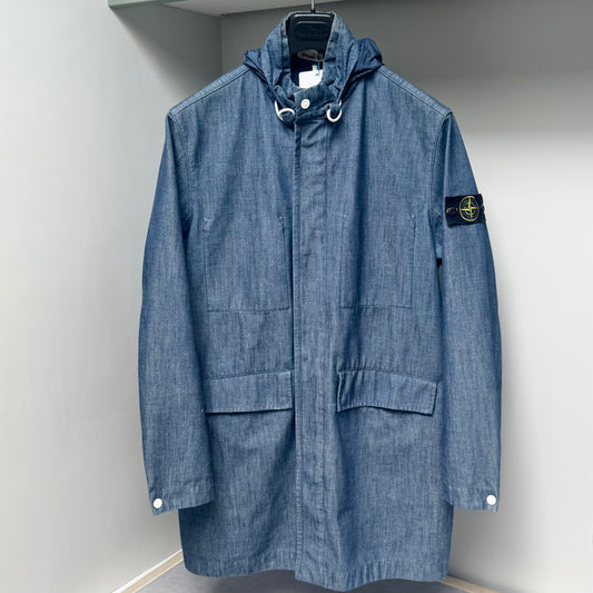 Stone Island Blue Mac Chambray 3L Full Zip Jacket - Medium