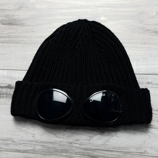 Stone Island Black Merino Wool Goggle Beanie Hat - One Size