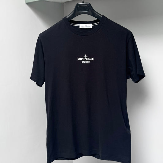 Stone Island Black Archivio ‘Lino Watro’ Organic Cotton T shirt - Medium ptp20.5”