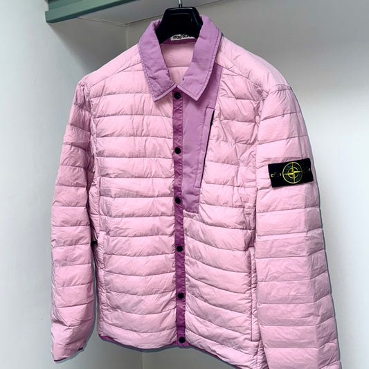 Stone Island Loom Woven Down Chambers Stretch Nylon-TC Button Up Badge Jacket - XL ptp22.5”