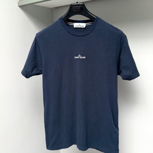 Stone Island Marine Blue Graphic Print Logo T shirt - Small ptp19”