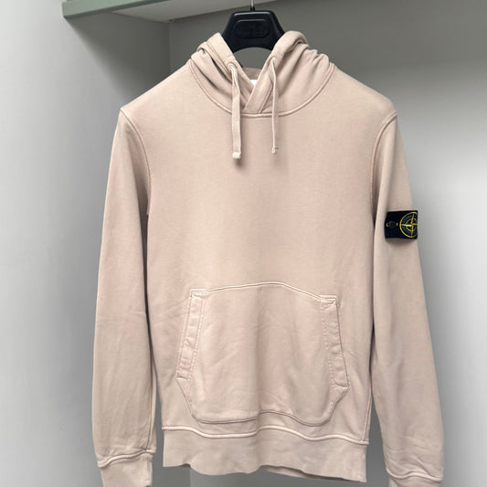 Stone Island Beige Organic Cotton Fleece Pullover Hoodie - Small