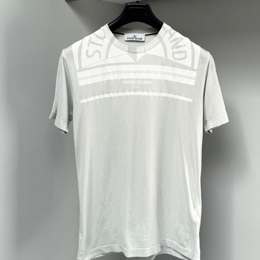 Stone Island Pearl Grey Graphic Print Logo T shirt - Small