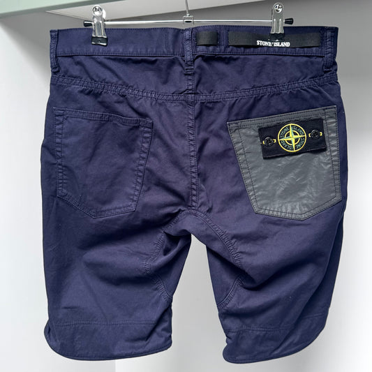 Stone Island Navy Blue Cotton Stretch Bermuda Cargo Cycling Shorts - 31W Slim Fit