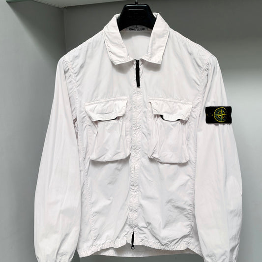 Stone Island White Cotton Full Zip Overshirt - Medium