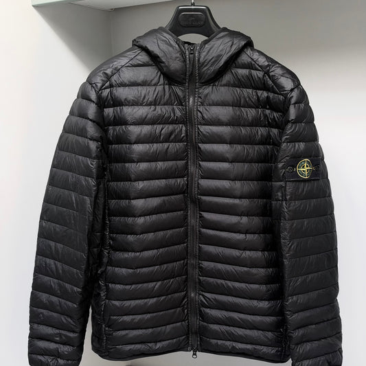 Stone Island Black Loom Woven Chambers R-Nylon Down-TC Full Zip Jacket - Large