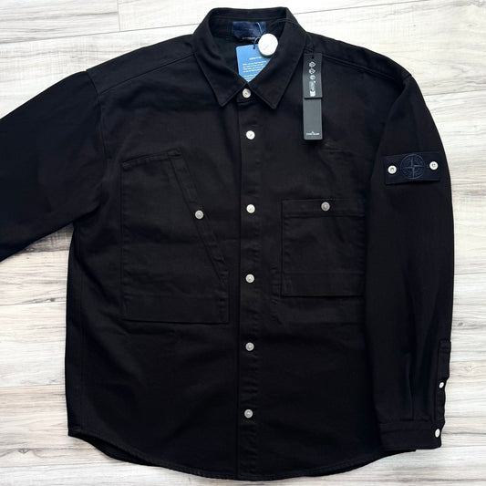 Stone Island Bull Denim-TC Button Up Badge Overshirt - XXL ptp26”
