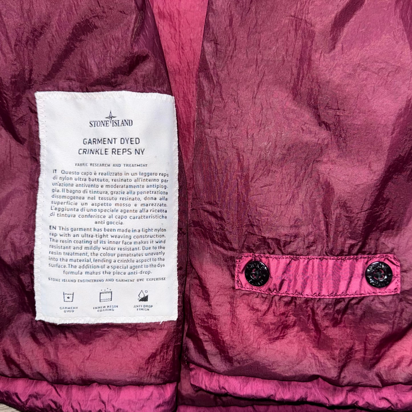 Stone Island Garment Dyed Crinkle Reps NY Full Zip Badge Jacket - Small ptp21”