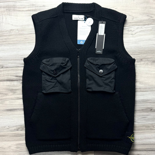 Stone Island Knitted Lana Wool Full Zip Badge Gilet - Medium ptp21”