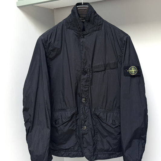 Stone Island Black Garment Dyed Crinkle Reps NY Button Up Jacket - Medium