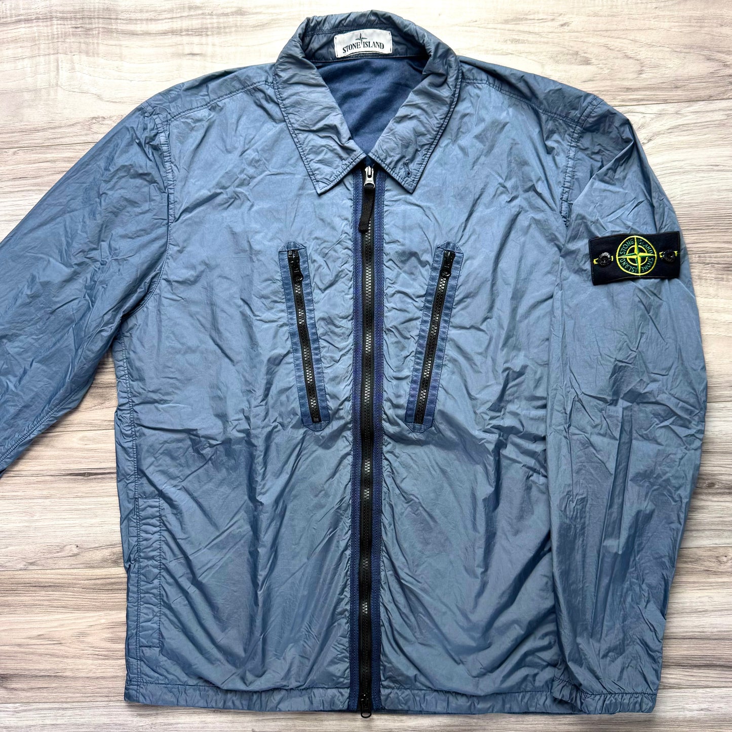 Stone Island Crinkle Reps Full Zip Badge Overshirt - Large