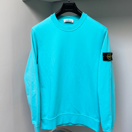 Stone Island Turquoise Blue Cotton Pullover Sweatshirt - Large