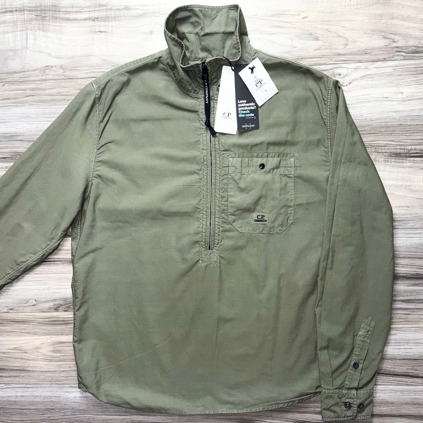 CP Company Embroidered Logo Half Zip Pullover Overshirt - Large ptp22.5”