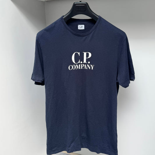CP Company Navy Blue 30/1 Jersey Logo T shirt - Medium ptp20.5”