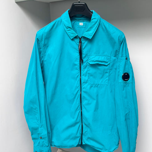 CP Company Tile Blue Organic Gabardine Full Zip Lens Overshirt - XL ptp23”