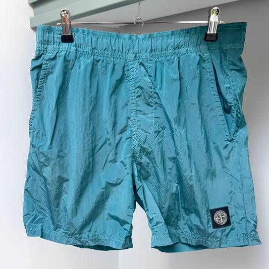 Stone Island Turquoise Blue Nylon Metal Patch Swim Shorts - Small 30W