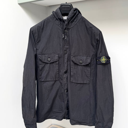 Stone Island Black Hooded Button Up Overshirt - Large ptp22.5”