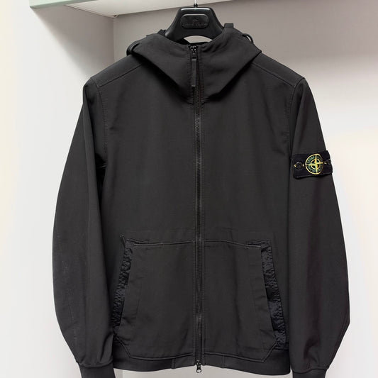 Stone Island Black Soft Shell-R e.dye Technology Full Zip Jacket - Medium