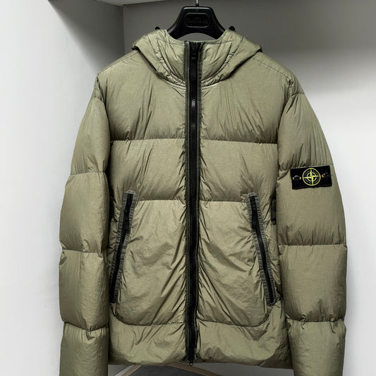 Stone Island Green Garment Dyed Crinkle Reps NY Down Full Zip Jacket - 3XL