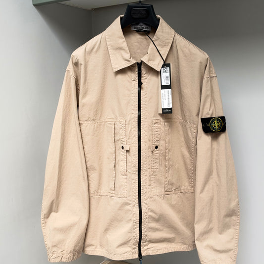 Stone Island Beige Cotton Ripstop Full Zip Overshirt - XL