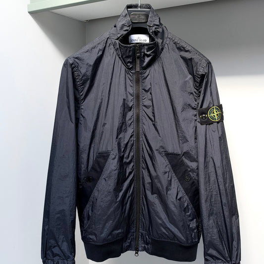 Stone Island Blue Garment Dyed Crinkle Reps NY Full Zip Jacket - Small